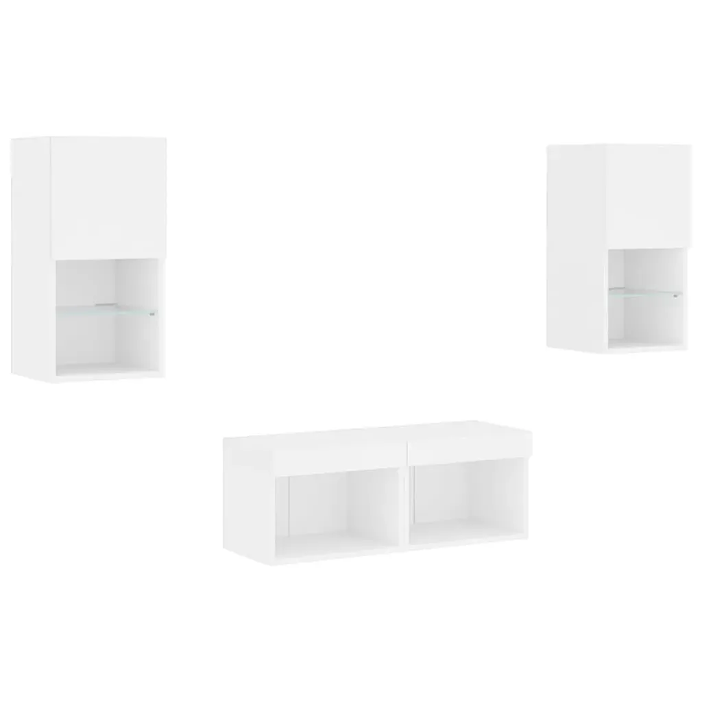 4 Piece TV Wall Cabinets with LED Lights White Price
