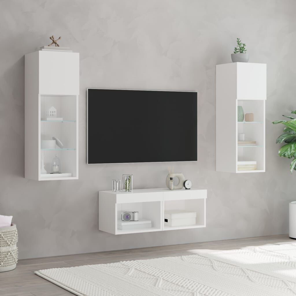 4 Piece TV Wall Cabinets with LED Lights White Price
