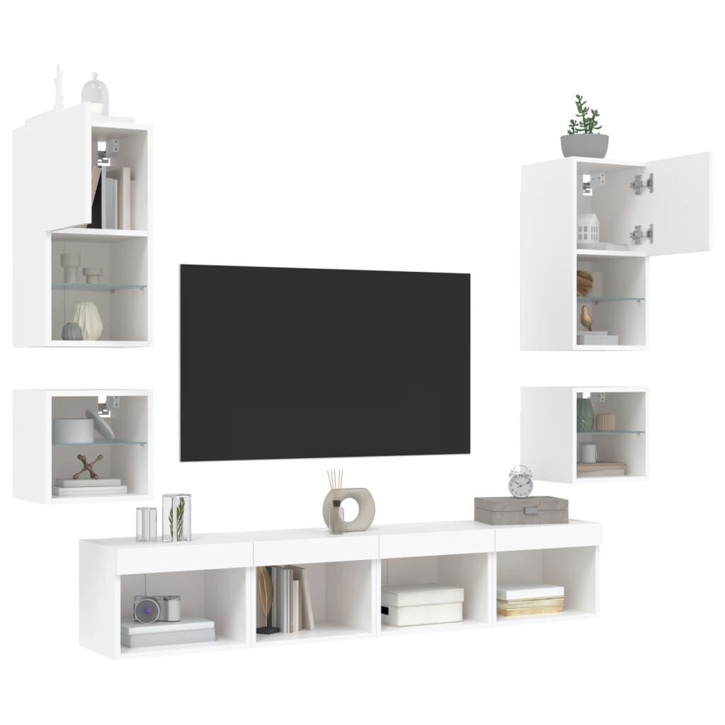 8 Piece TV Wall Units with LED White Engineered Wood Price