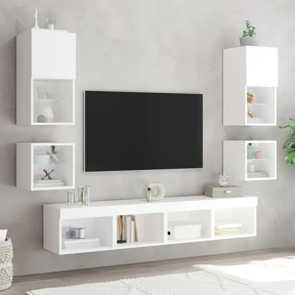8 Piece TV Wall Units with LED White Engineered Wood Price