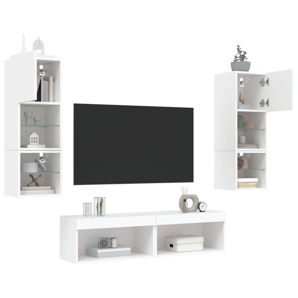 6 Piece TV Wall Units with LED White Engineered Wood Price