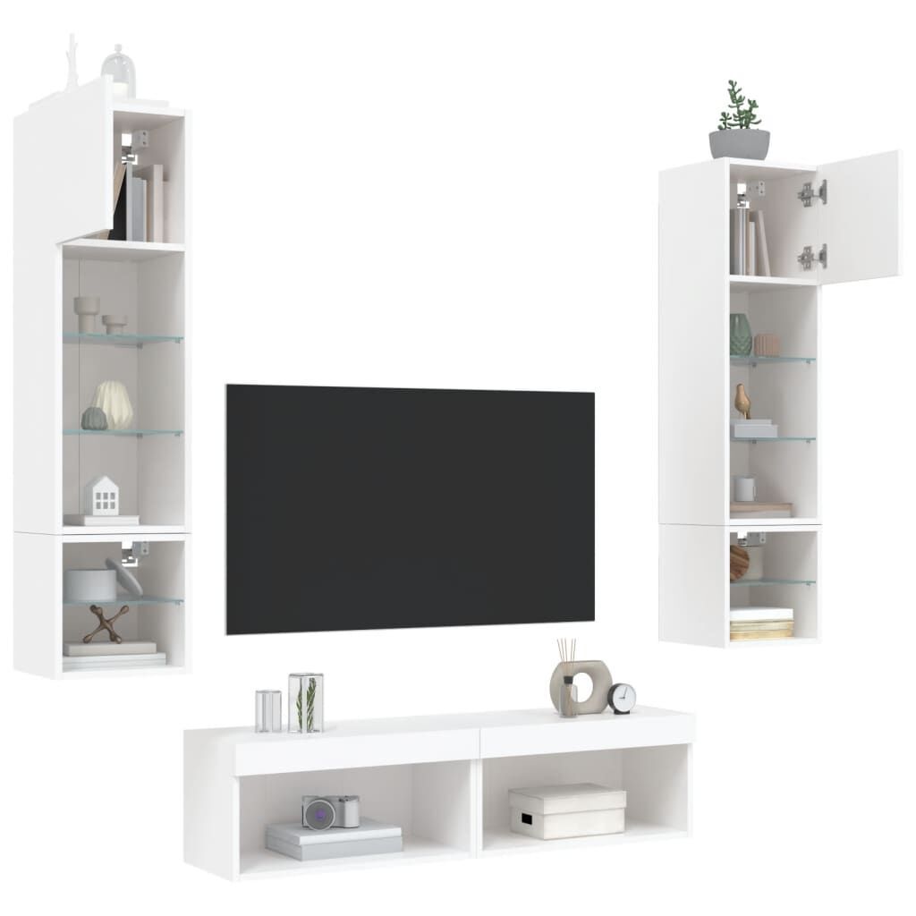 6 Piece TV Wall Units with LED White Engineered Wood Price