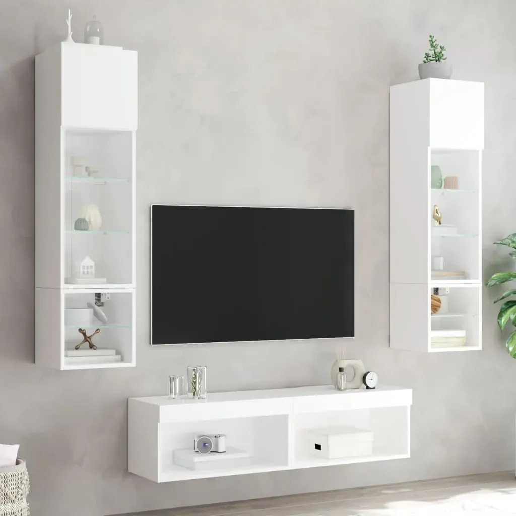 6 Piece TV Wall Units with LED White Engineered Wood Price