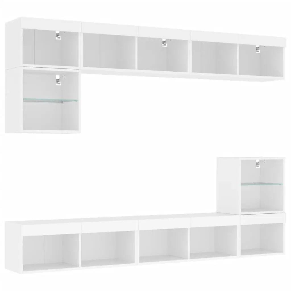 8 Piece TV Wall Units with LED White Engineered Wood Price