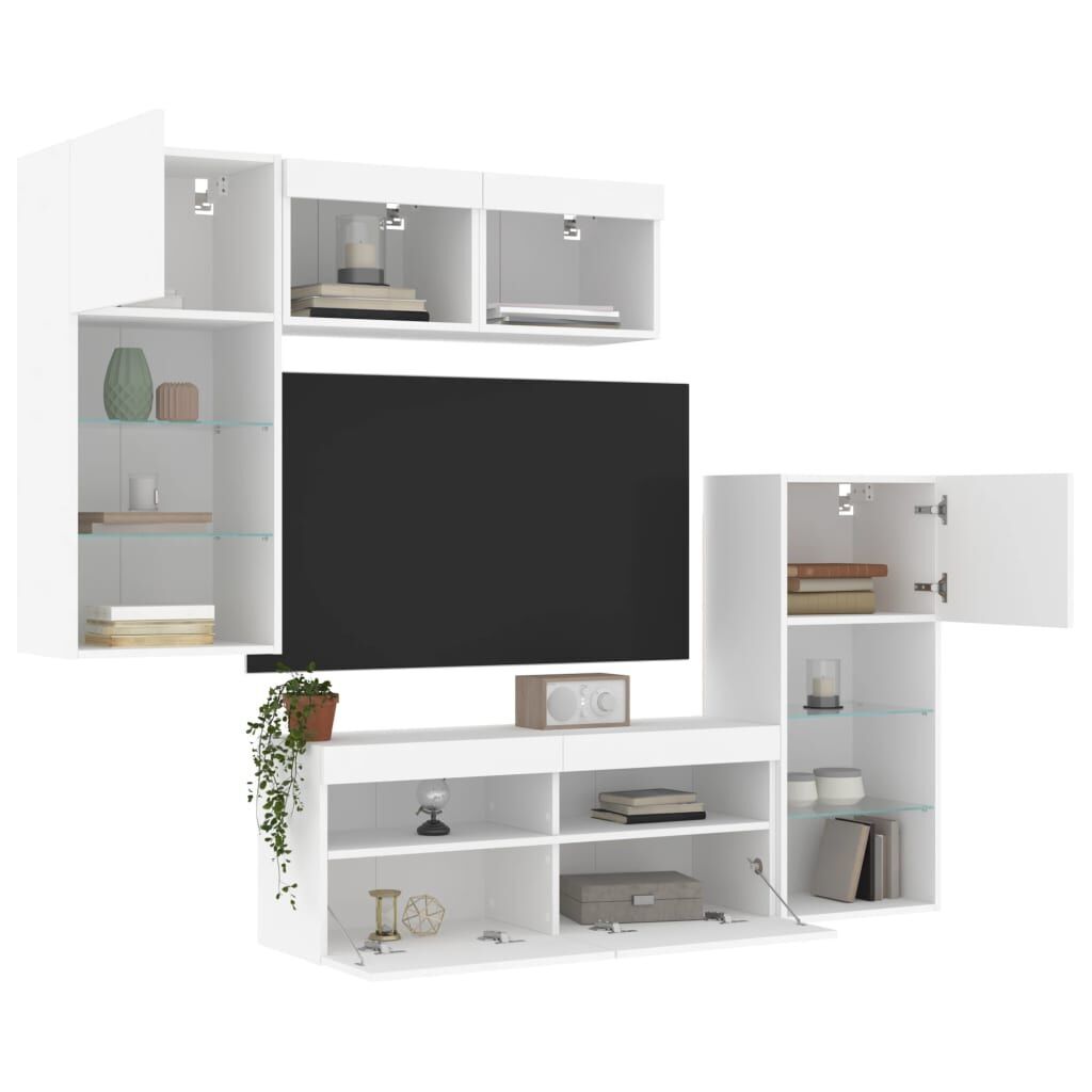 5 Piece TV Wall Units with LED White Engineered Wood Price