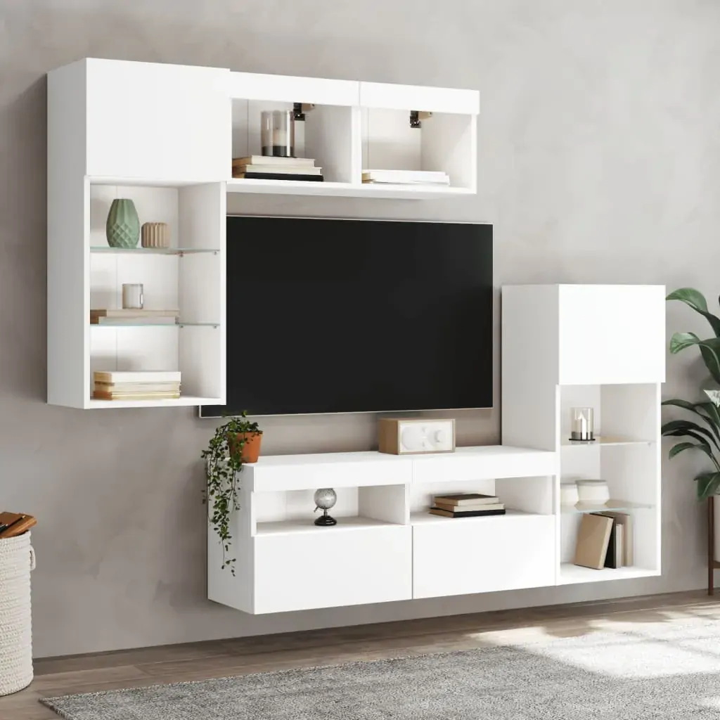 5 Piece TV Wall Units with LED White Engineered Wood Price