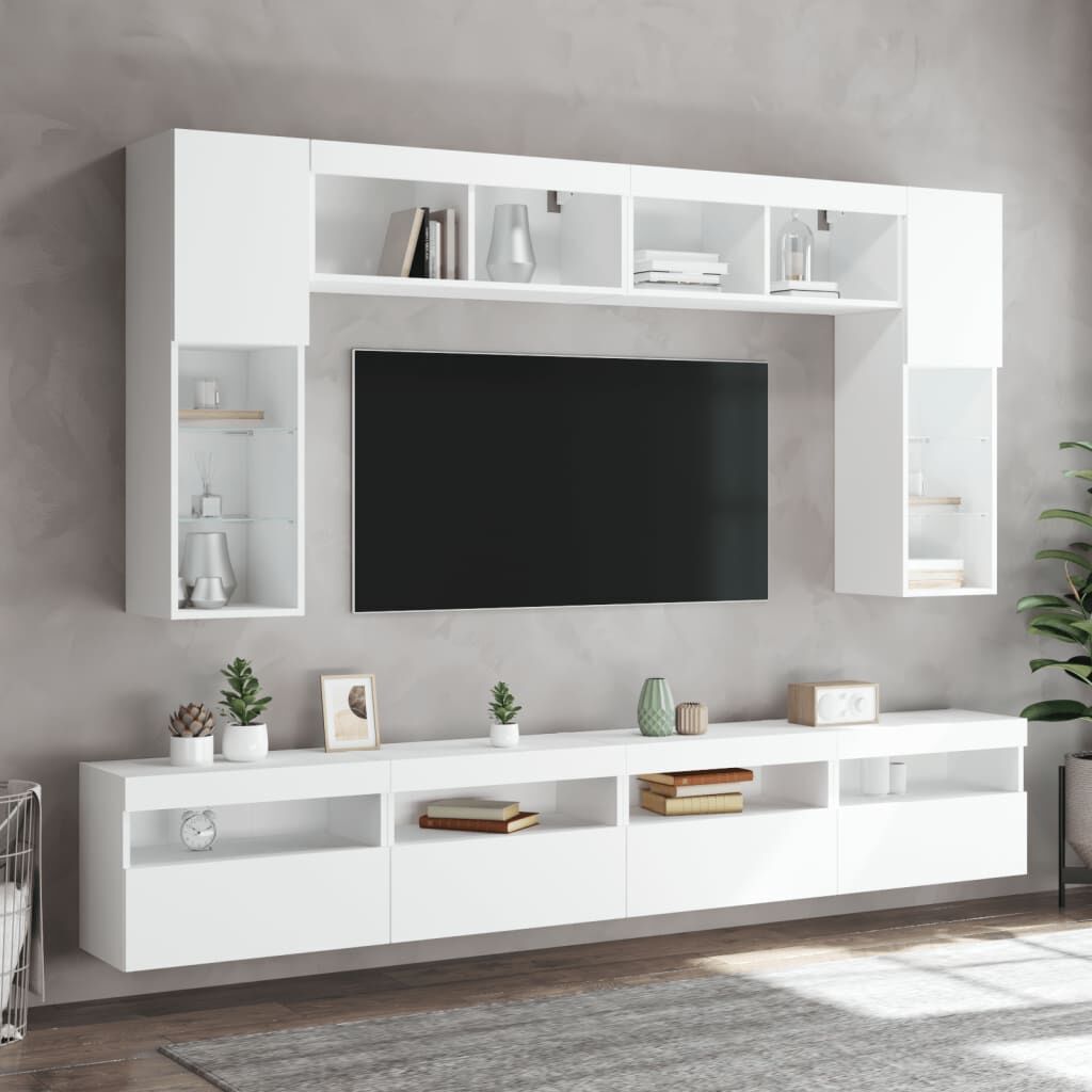 8 Piece TV Wall Cabinet Set with LED Lights White Price
