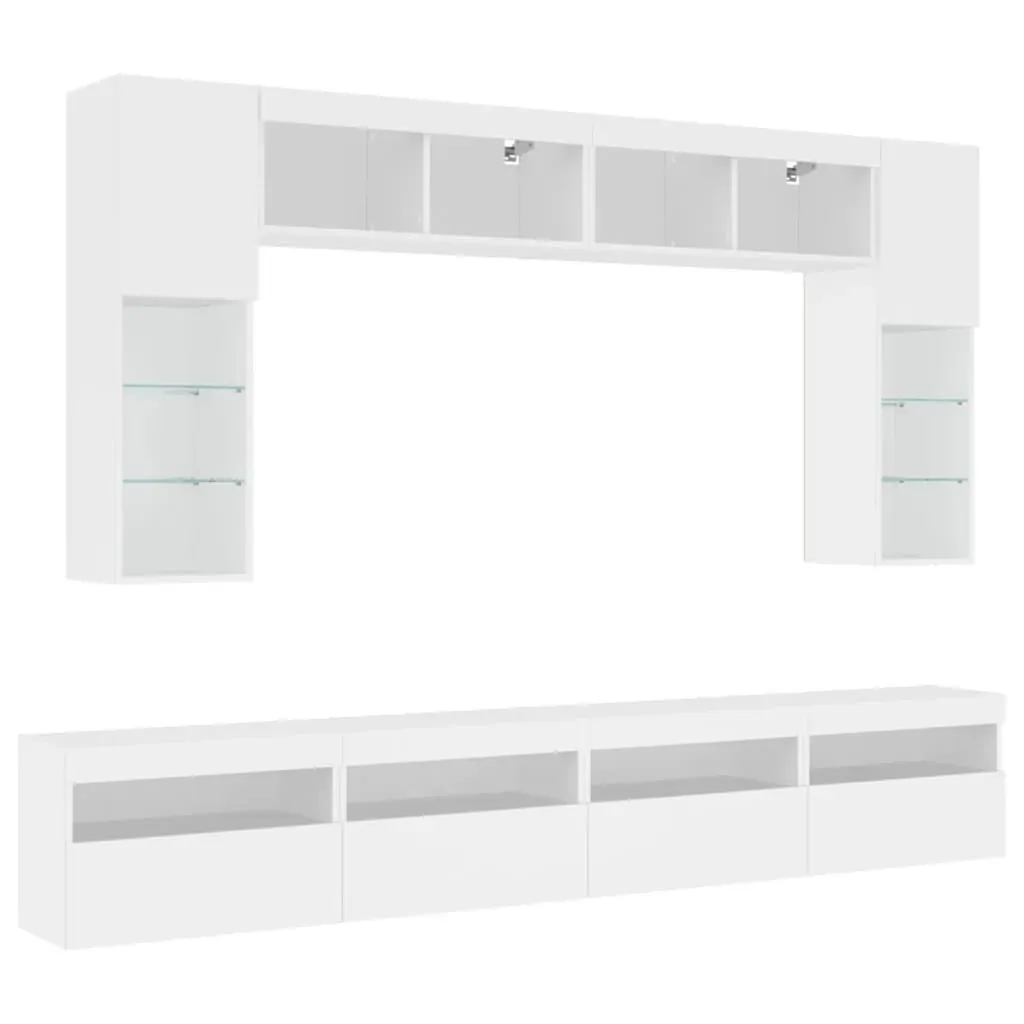 8 Piece TV Wall Cabinet Set with LED Lights White Price
