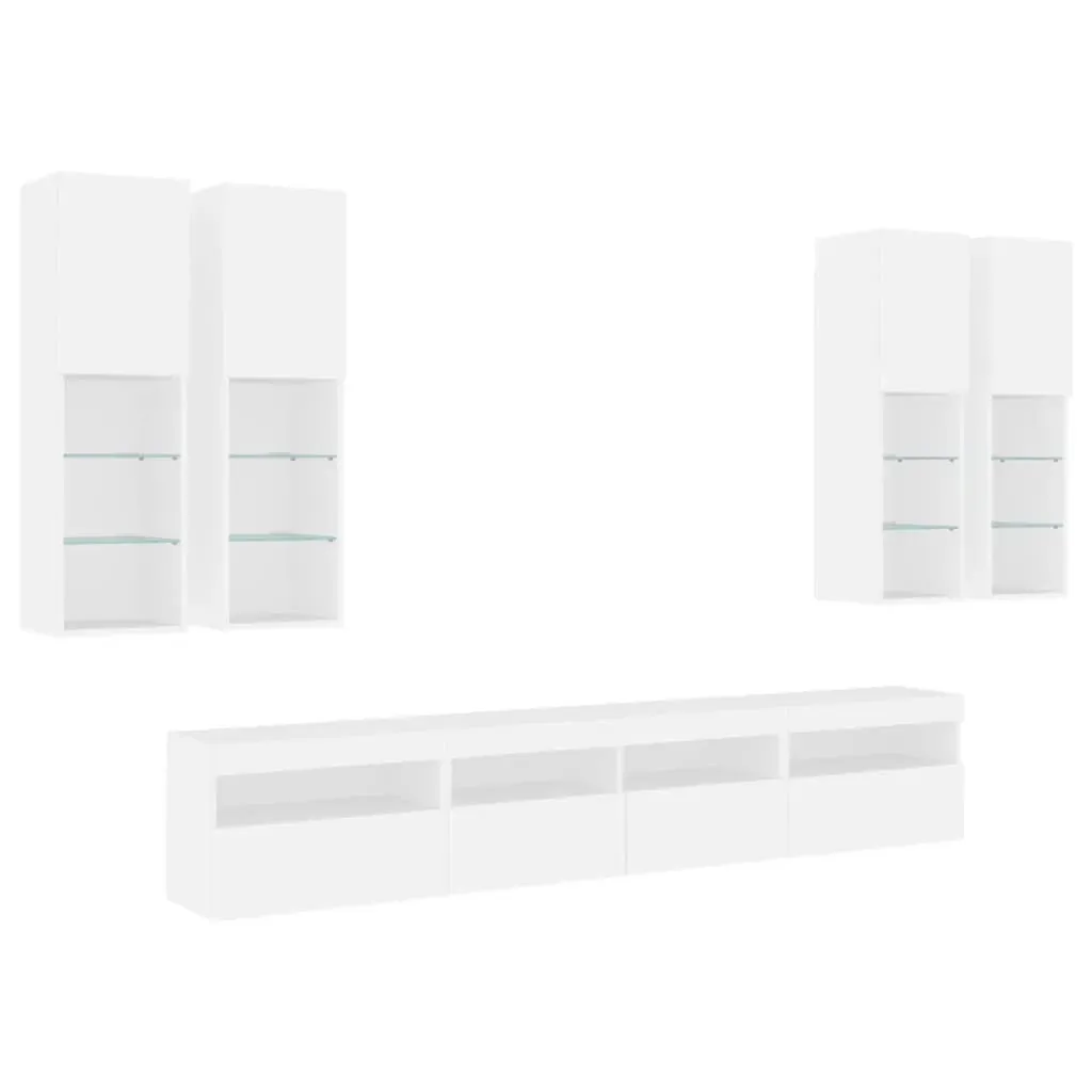 7 Piece TV Wall Cabinet Set with LED Lights White Price