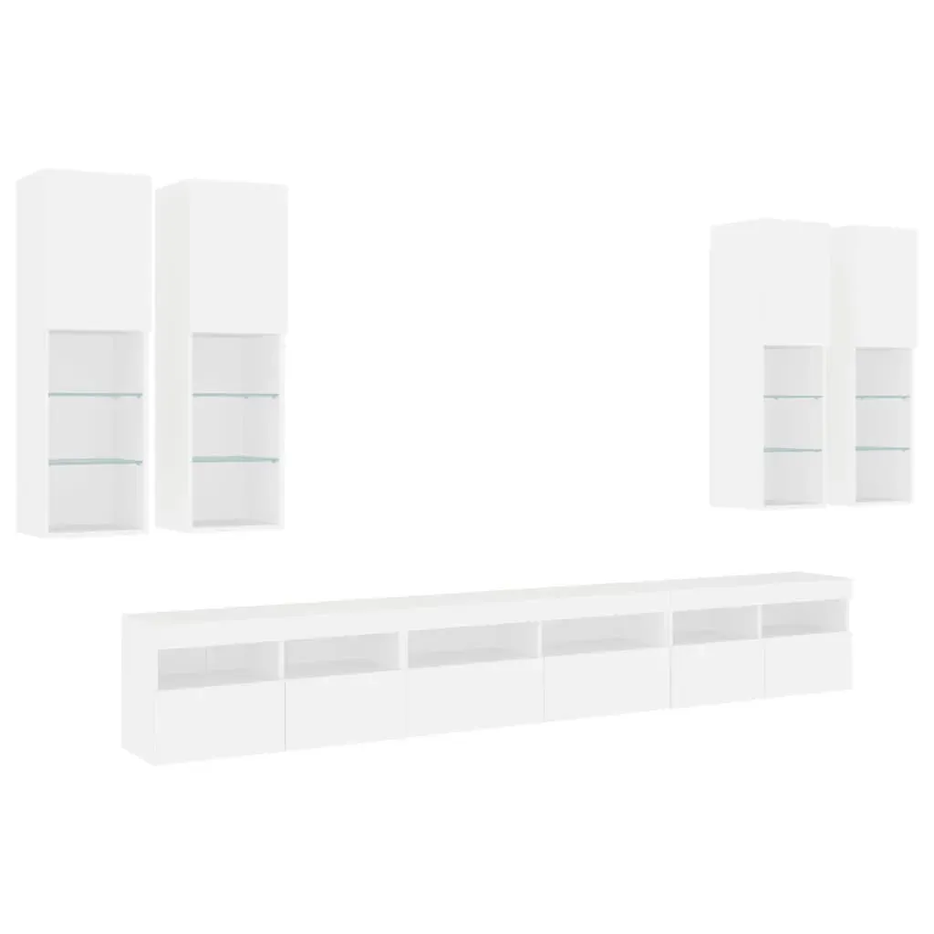 7 Piece TV Wall Cabinet Set with LED Lights White Price