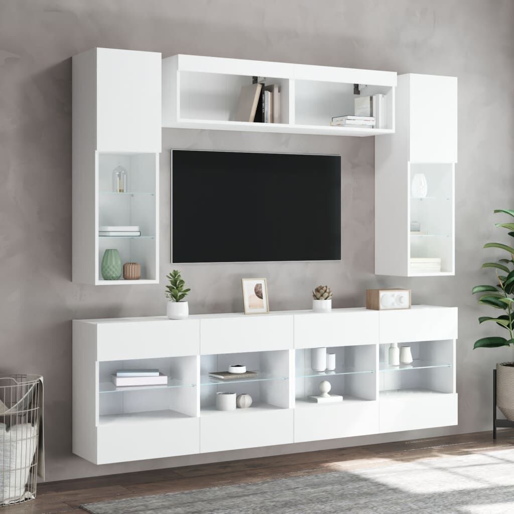 6 Piece TV Wall Cabinet Set with LED Lights White Price
