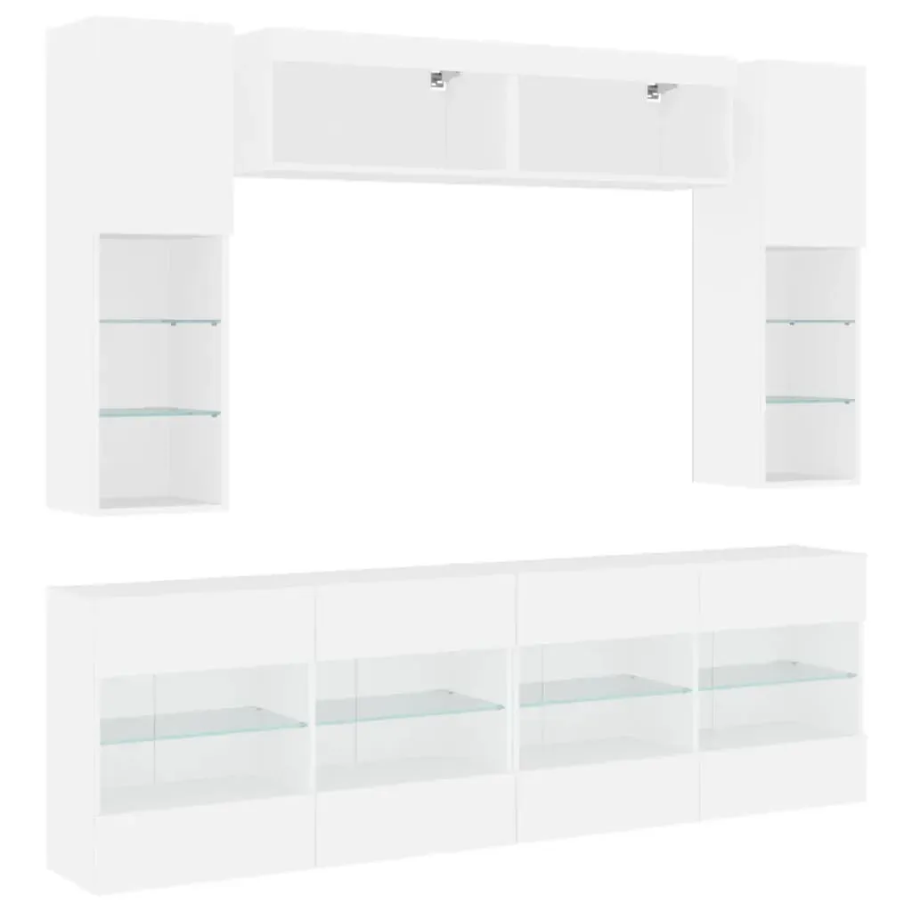 6 Piece TV Wall Cabinet Set with LED Lights White Price