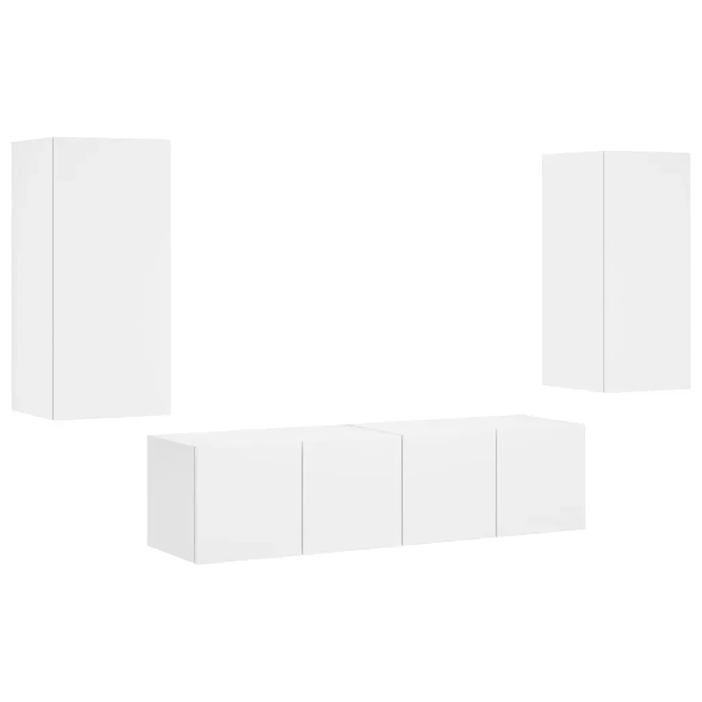 4 Piece TV Wall Units with LED White Engineered Wood Price