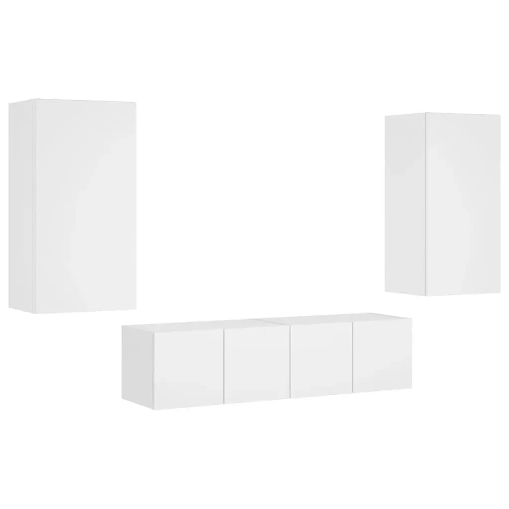 4 Piece TV Wall Units with LED White Engineered Wood Price