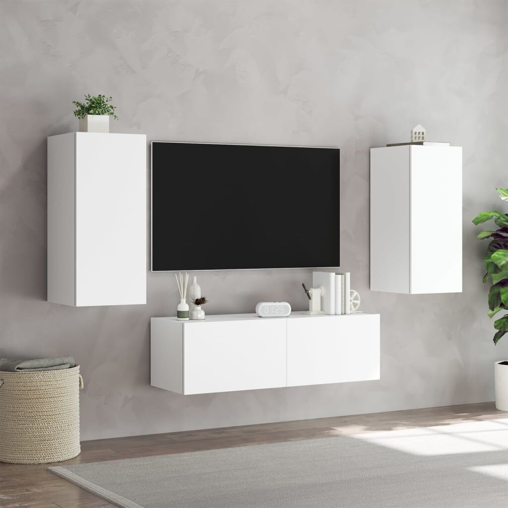 3 Piece TV Wall Cabinets with LED Lights White Price