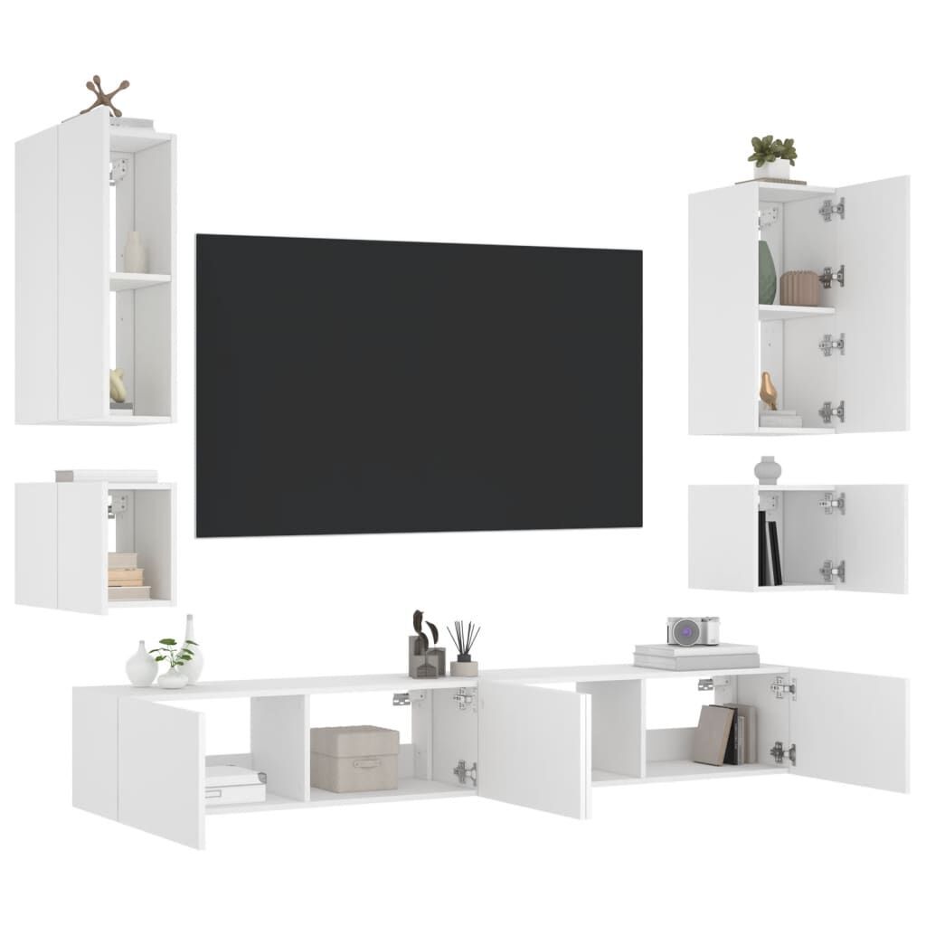 6 Piece TV Wall Cabinets with LED Lights White Price