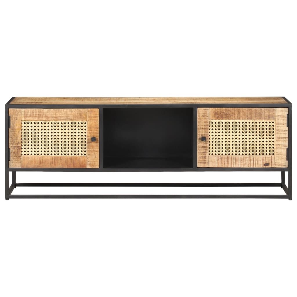 TV Cabinet 120x30x40 cm Rough Mango Wood and Natural Cane Price