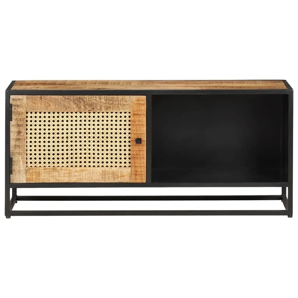 TV Cabinet 90x30x40 cm Rough Mango Wood and Natural Cane Price