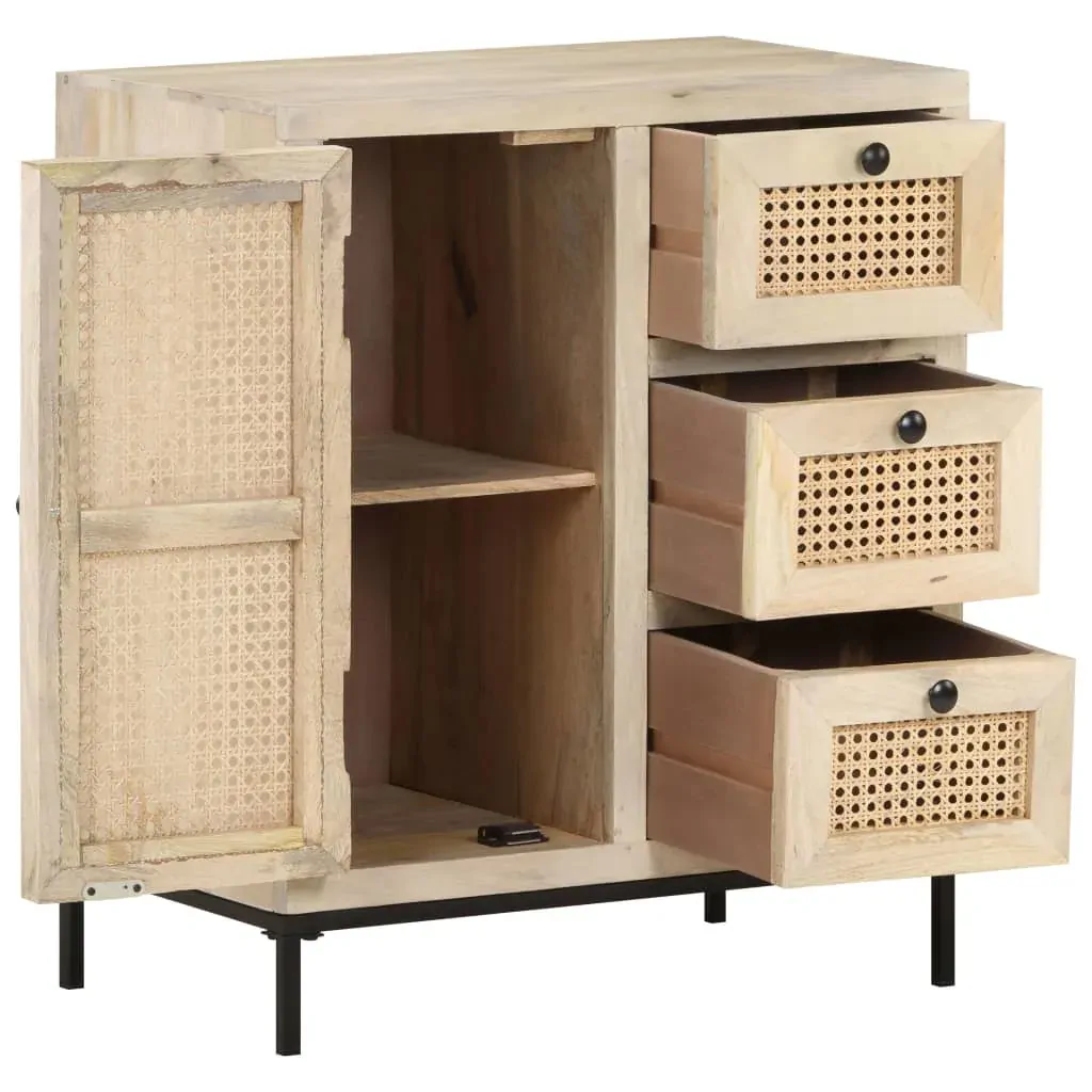 Sideboard 60x35x70 cm Solid Mango Wood and Natural Cane Price