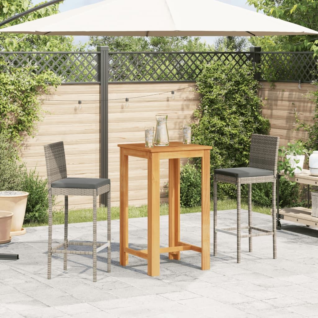 3 Piece Garden Bar Set Grey Solid Wood Acacia and Poly Rattan Price
