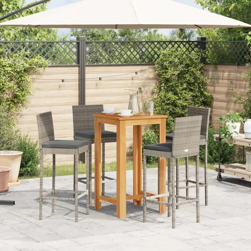 5 Piece Garden Bar Set Grey Solid Wood Acacia and Poly Rattan Price