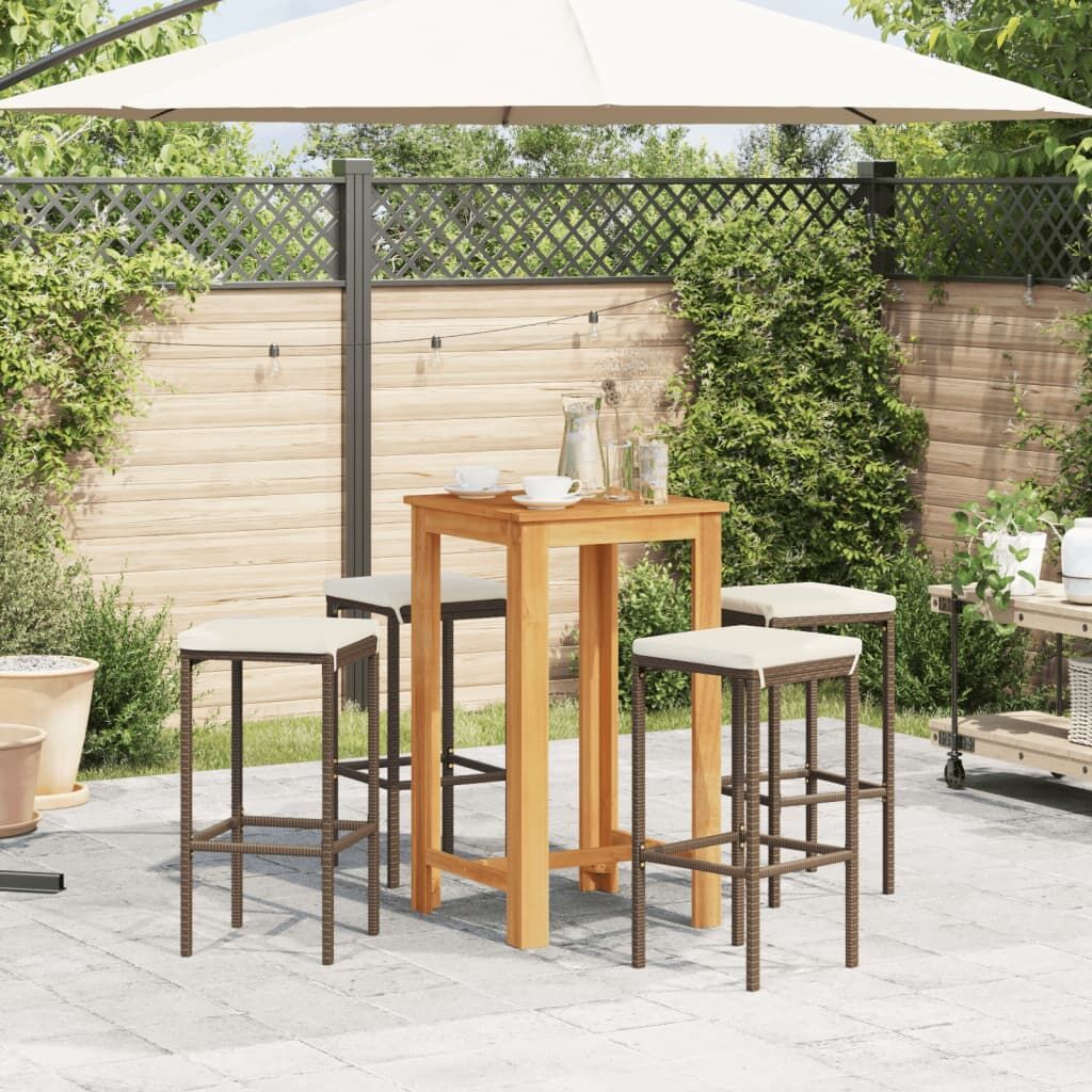 5 Piece Garden Bar Set Brown Solid Wood Acacia and Poly Rattan Price
