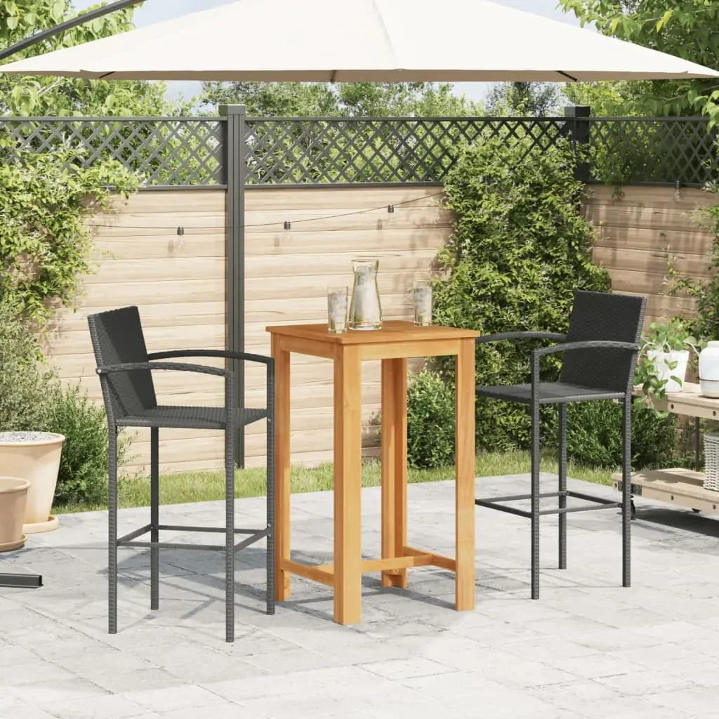 3 Piece Garden Bar Set Black Solid Wood Acacia and Poly Rattan Price