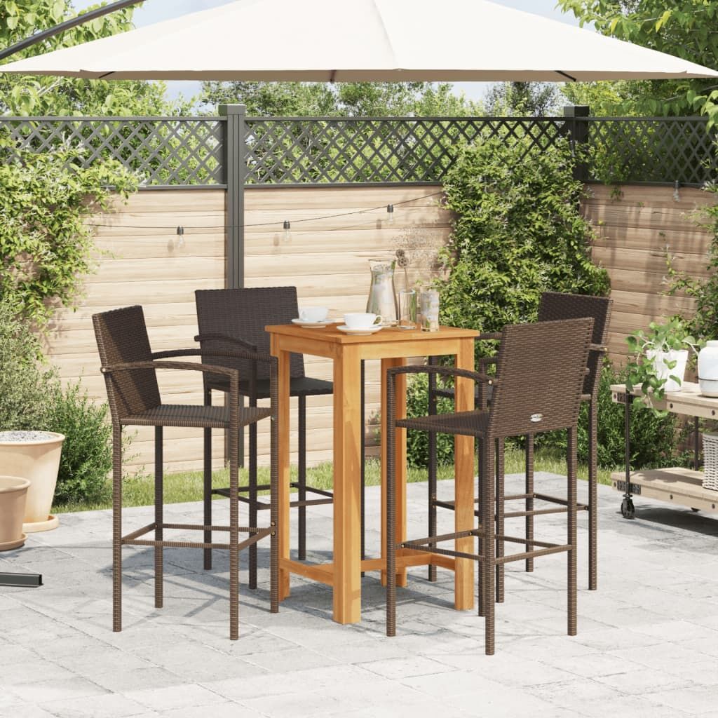 5 Piece Garden Bar Set Brown Solid Wood Acacia and Poly Rattan Price