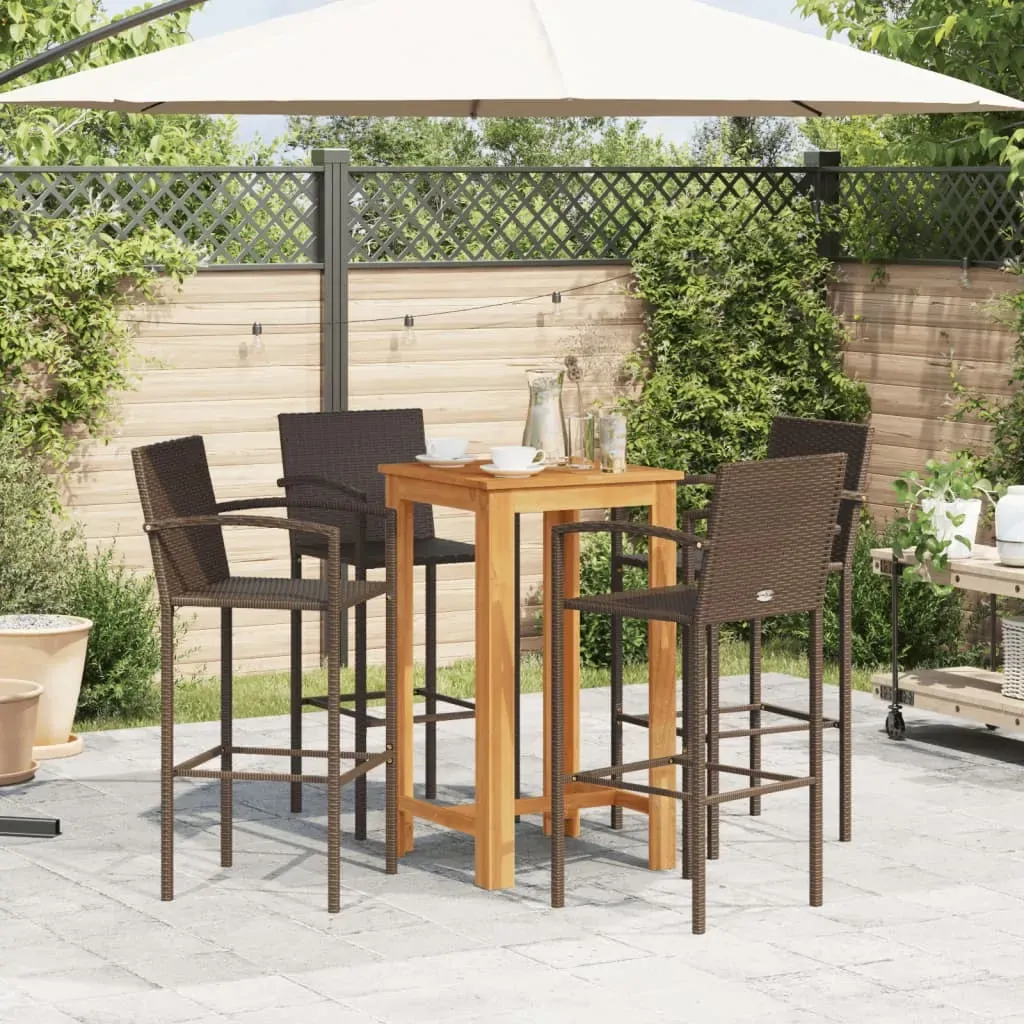 5 Piece Garden Bar Set Brown Solid Wood Acacia and Poly Rattan Price