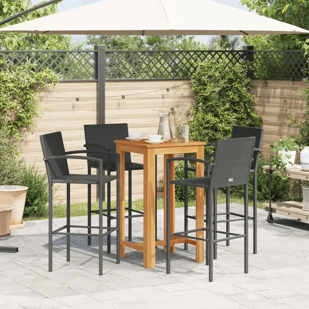 5 Piece Garden Bar Set Black Solid Wood Acacia and Poly Rattan Price