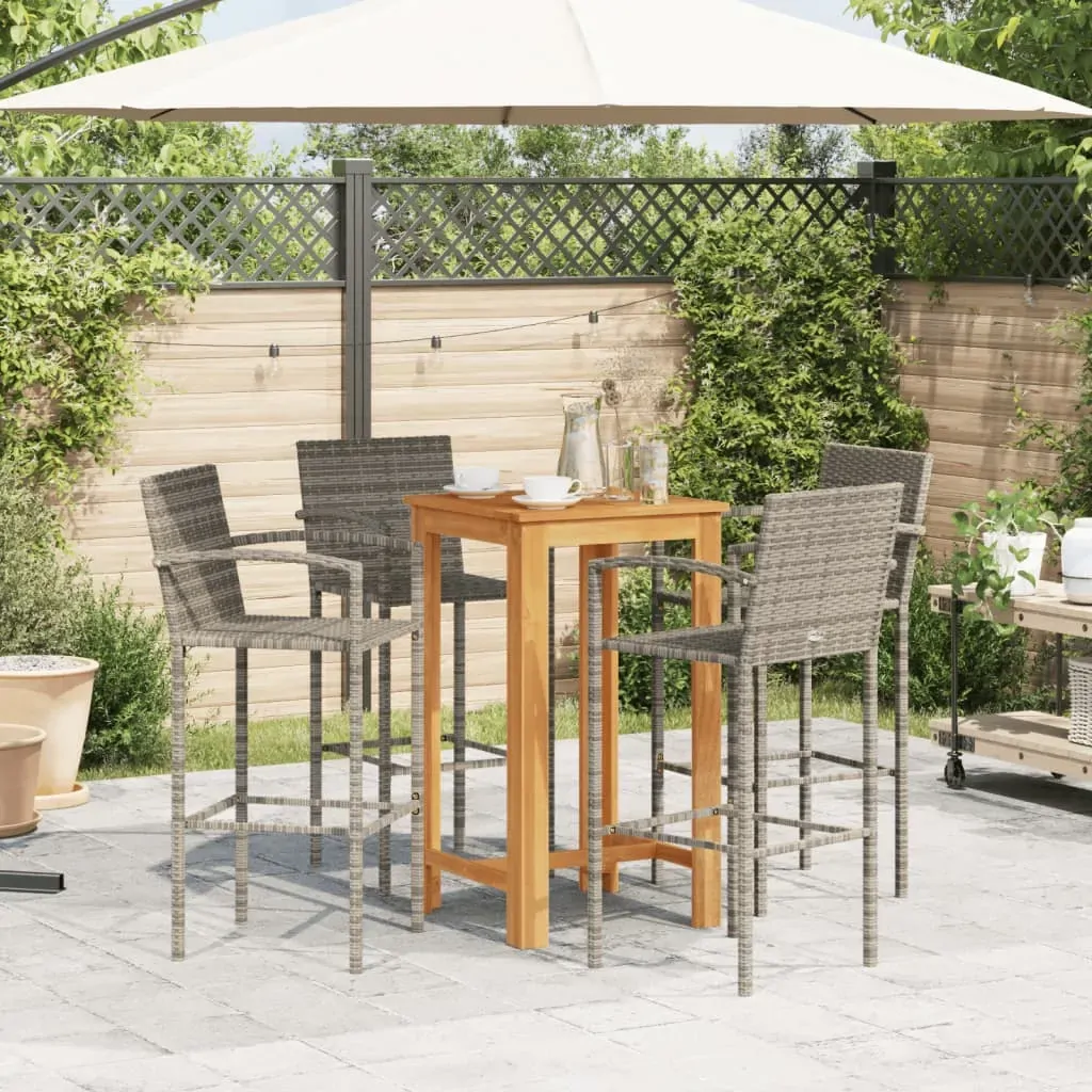 5 Piece Garden Bar Set Grey Solid Wood Acacia and Poly Rattan Price