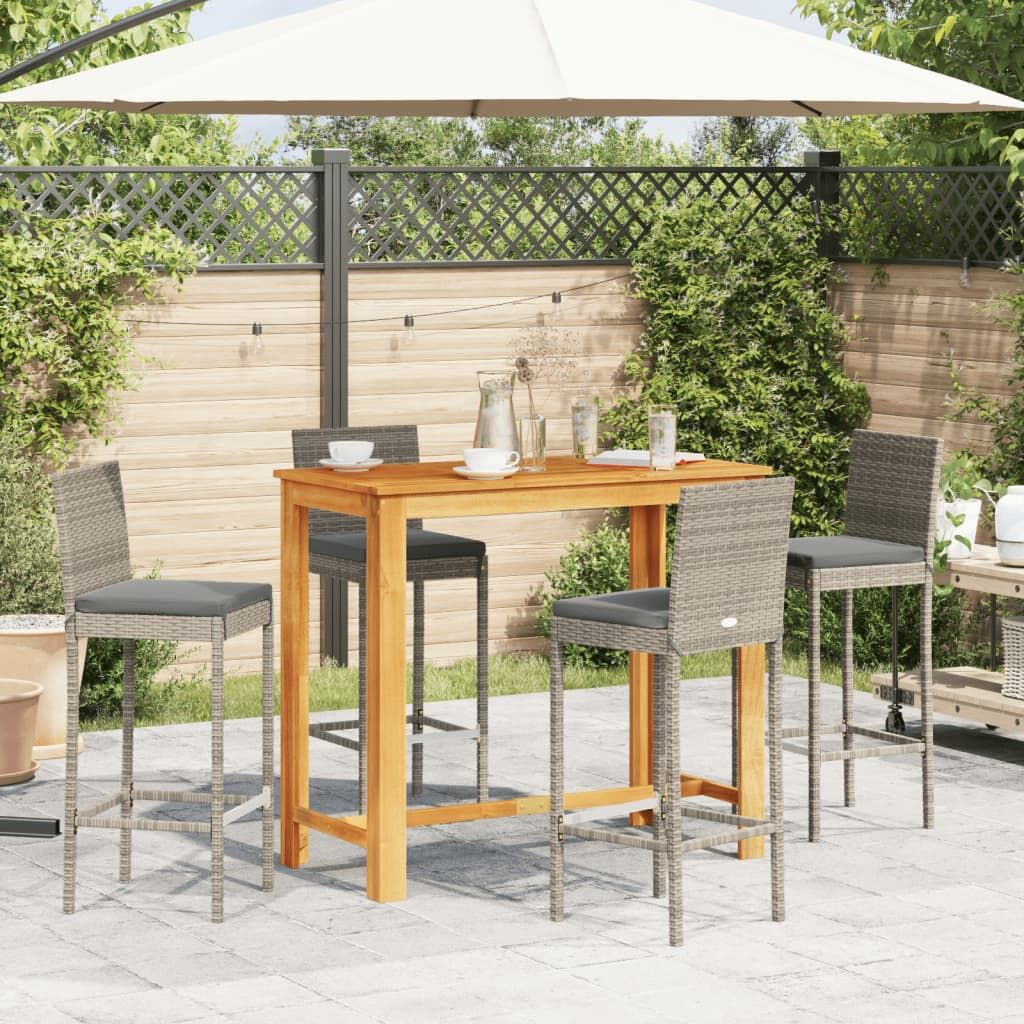 5 Piece Garden Bar Set Grey Solid Wood Acacia and Poly Rattan Price