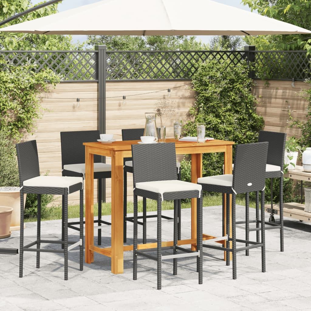 7 Piece Garden Bar Set Black Solid Wood Acacia and Poly Rattan Price