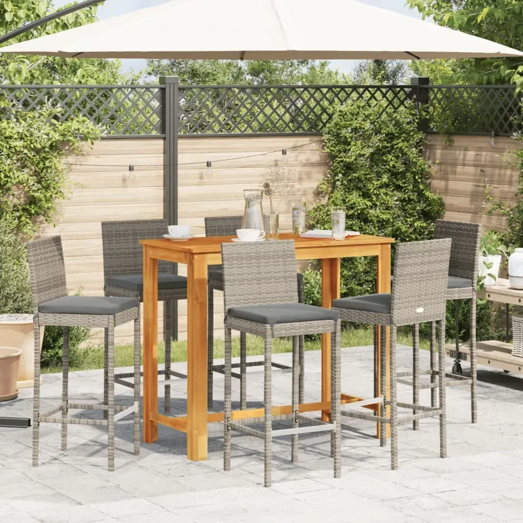 7 Piece Garden Bar Set Grey Solid Wood Acacia and Poly Rattan Price