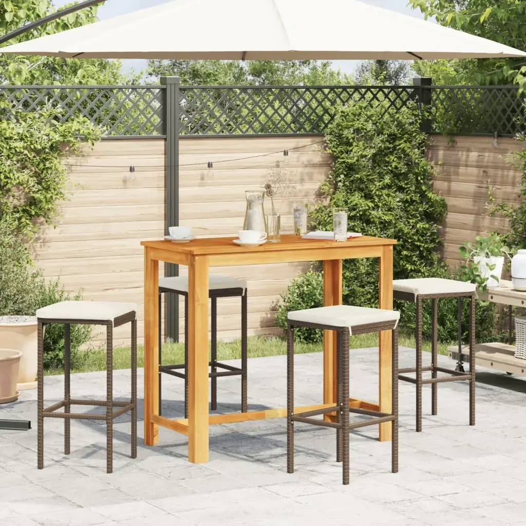 5 Piece Garden Bar Set Brown Solid Wood Acacia and Poly Rattan Price