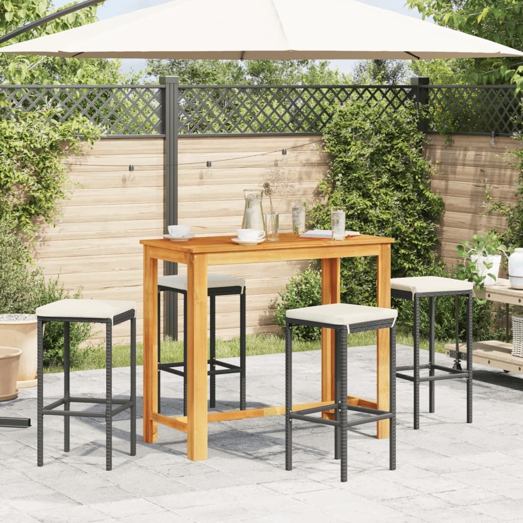 5 Piece Garden Bar Set Black Solid Wood Acacia and Poly Rattan Price