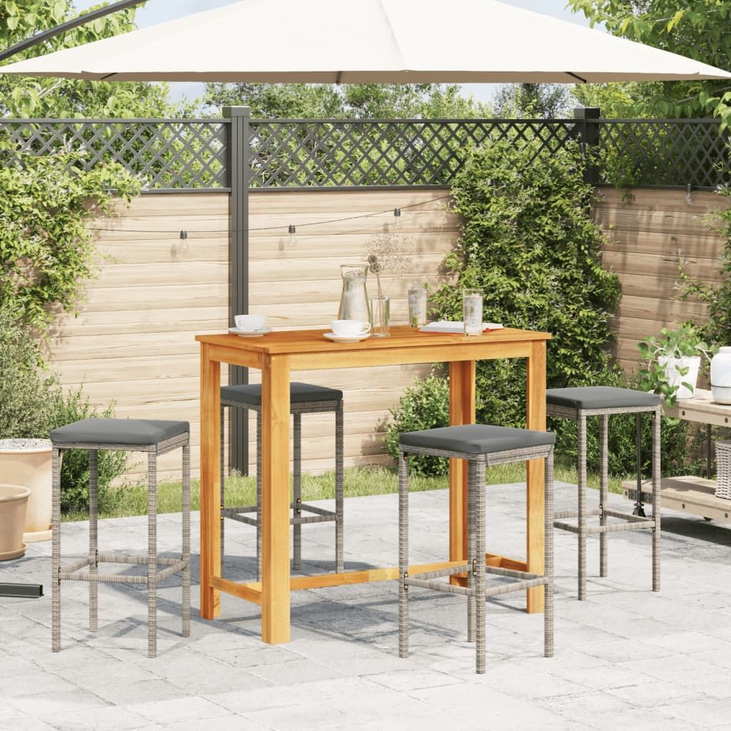 5 Piece Garden Bar Set Grey Solid Wood Acacia and Poly Rattan Price