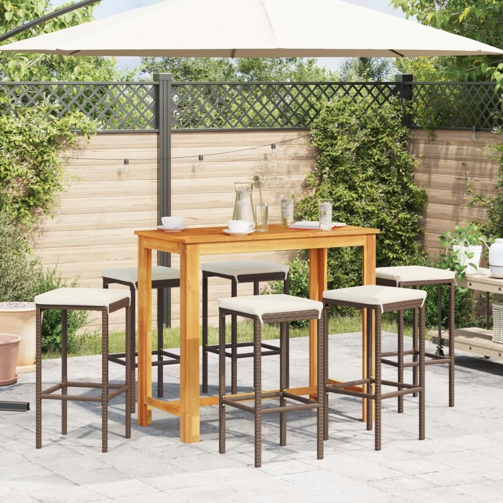 7 Piece Garden Bar Set Brown Solid Wood Acacia and Poly Rattan Price