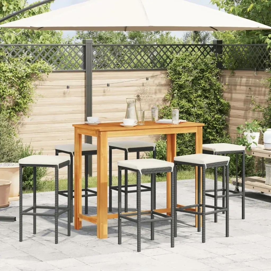 7 Piece Garden Bar Set Black Solid Wood Acacia and Poly Rattan Price