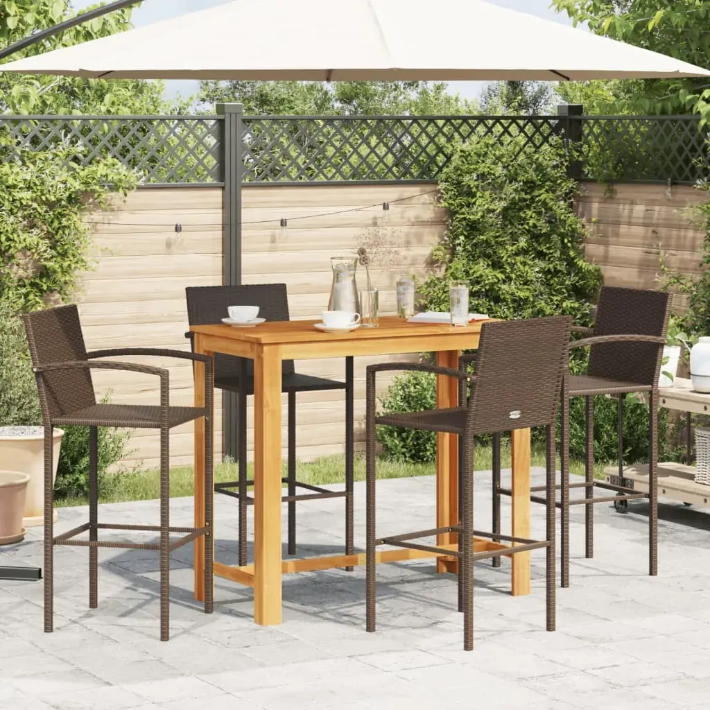 5 Piece Garden Bar Set Brown Solid Wood Acacia and Poly Rattan Price