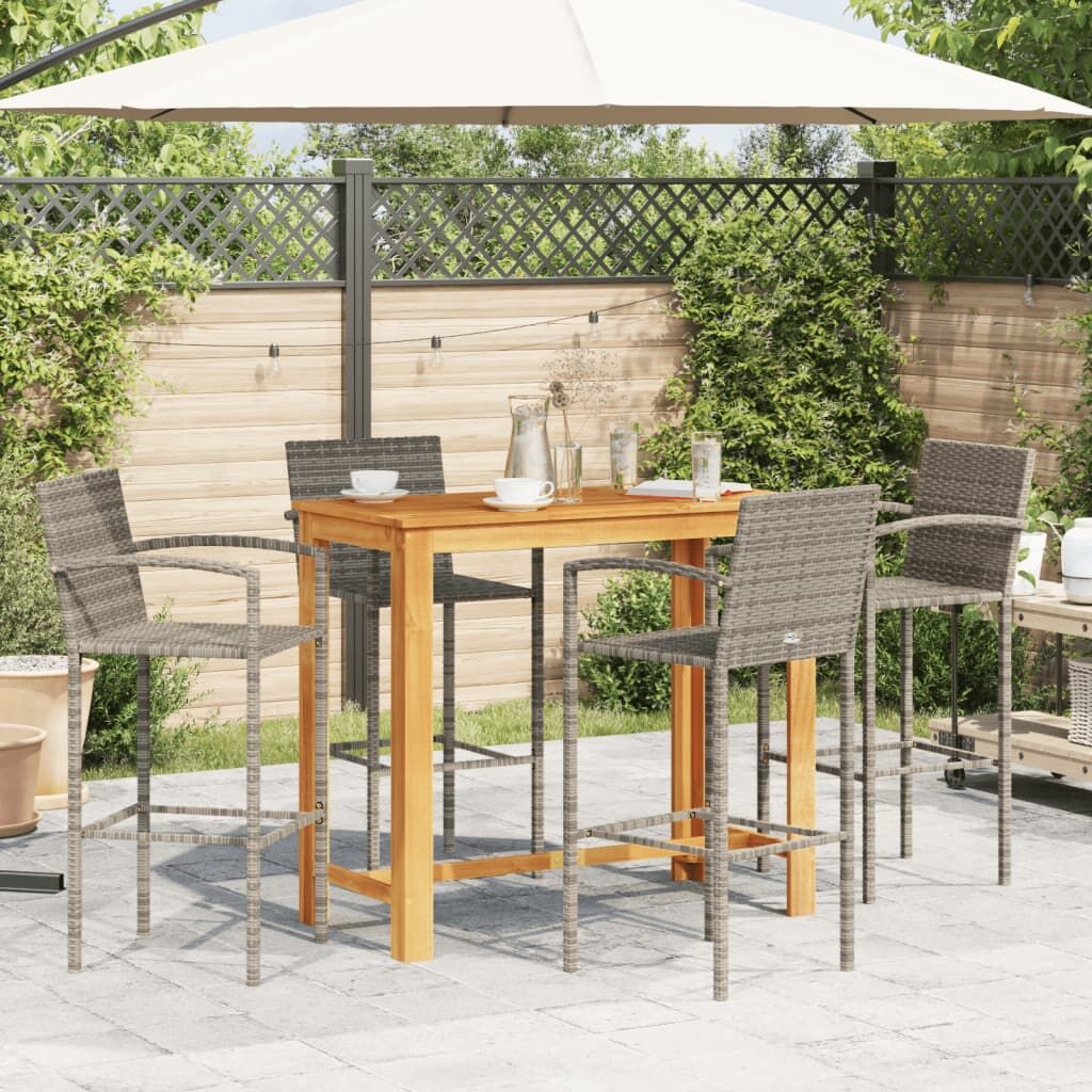 5 Piece Garden Bar Set Grey Solid Wood Acacia and Poly Rattan Price