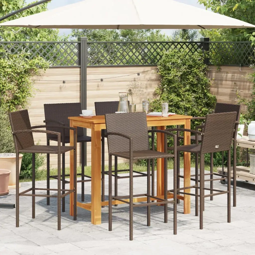 7 Piece Garden Bar Set Brown Solid Wood Acacia and Poly Rattan Price