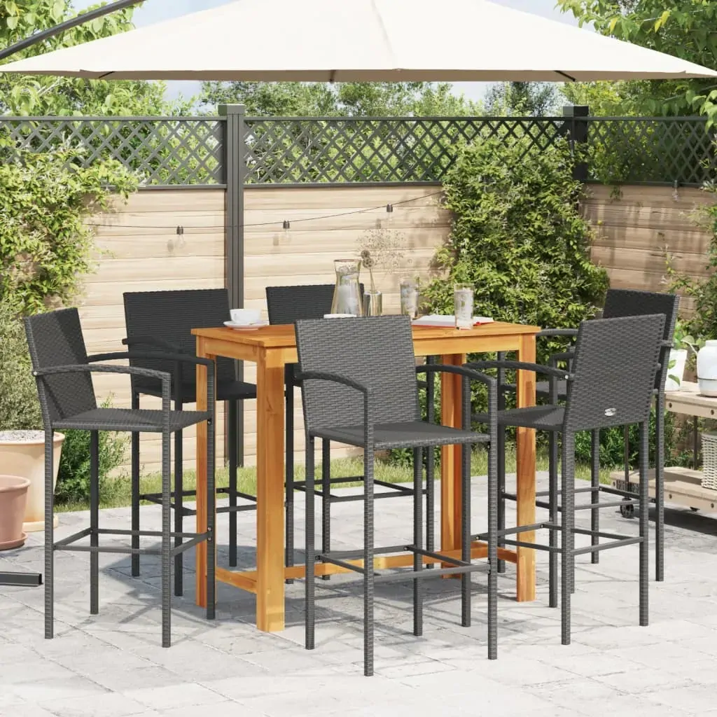 7 Piece Garden Bar Set Black Solid Wood Acacia and Poly Rattan Price