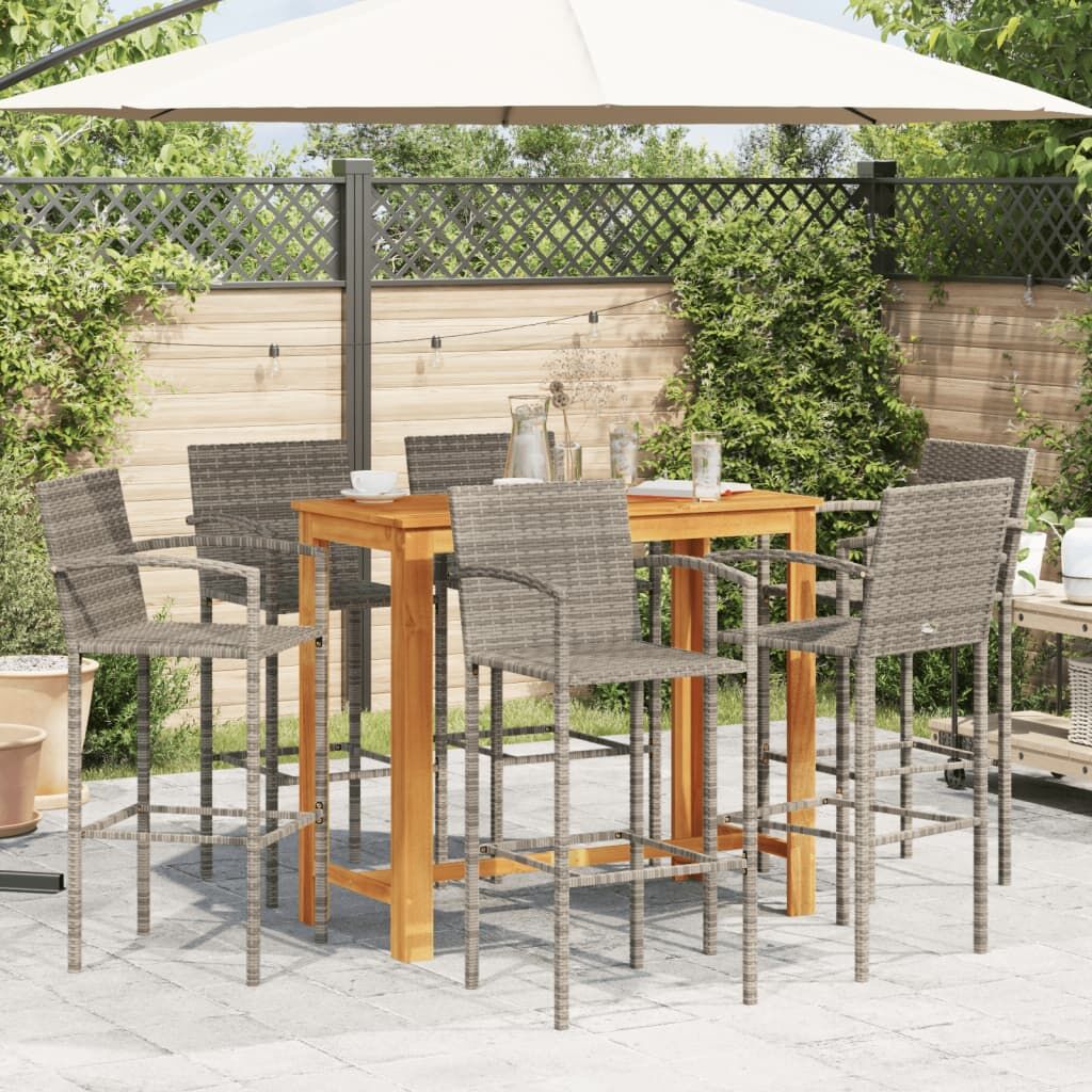 7 Piece Garden Bar Set Grey Solid Wood Acacia and Poly Rattan Price