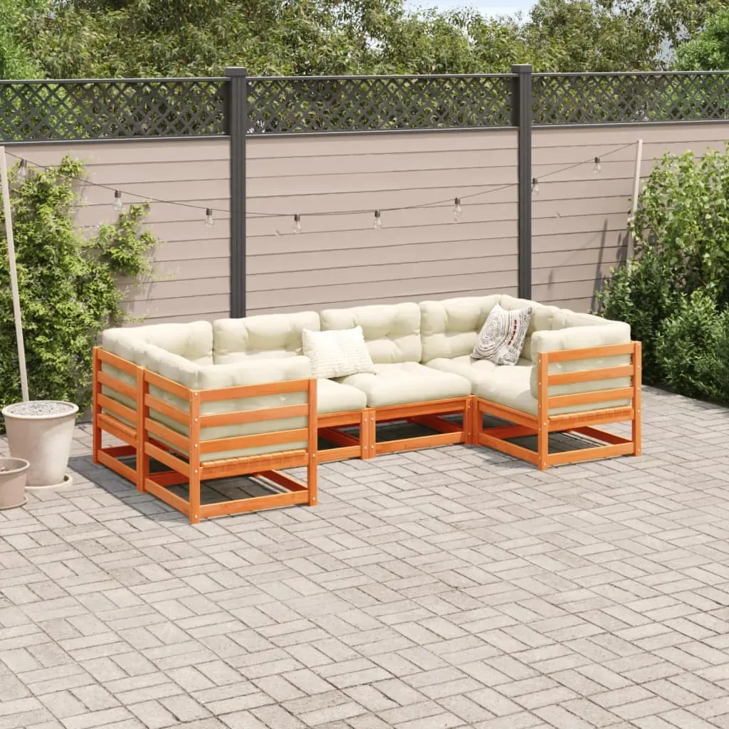 6 Piece Garden Sofa Set with Cushions Wax Brown Solid Wood Pine Price