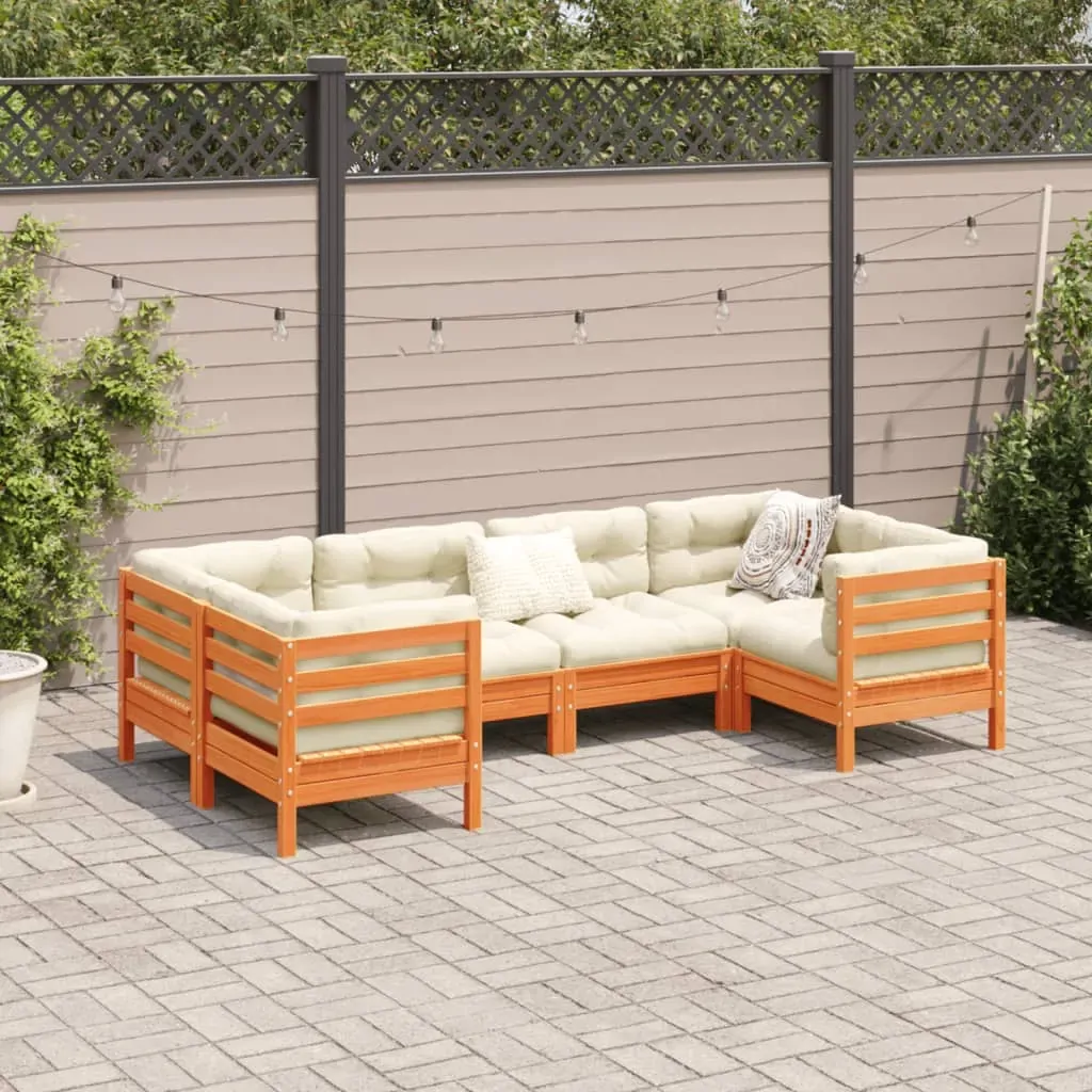 6 Piece Garden Sofa Set with Cushions Wax Brown Solid Wood Pine Price