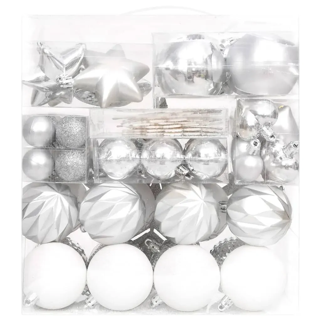 70 Piece Christmas Bauble Set Silver and White Price