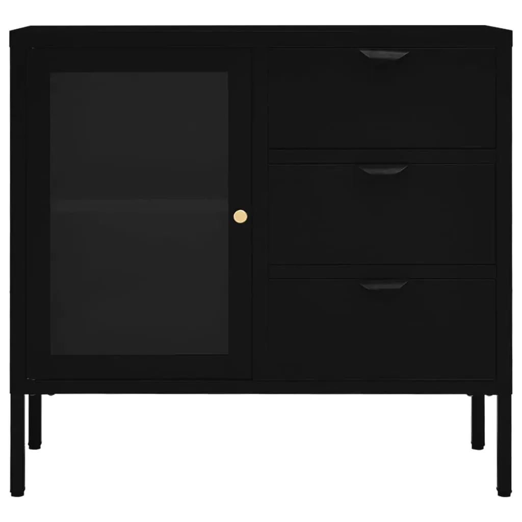 Sideboard Black 75x35x70 cm Steel and Tempered Glass Price
