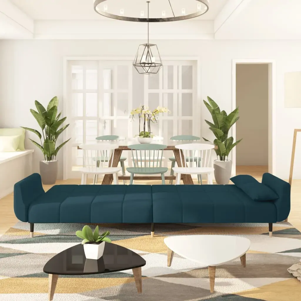 2-Seater Sofa Bed with Two Pillows Blue Velvet Price