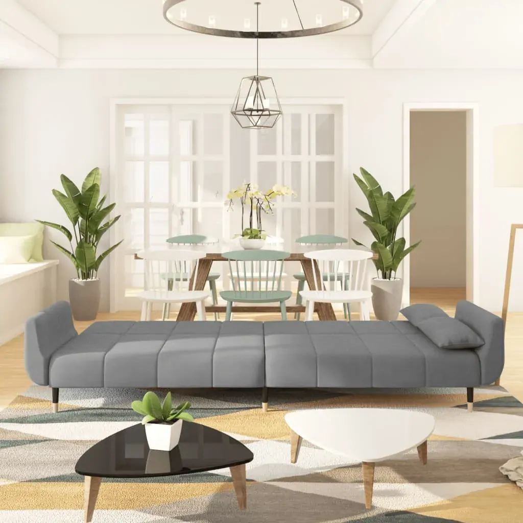 2-Seater Sofa Bed with Two Pillows Light Grey Velvet Price